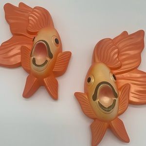Set Of 2 Vintage 1970s Miller Studio Fish - Kitsch Chalkware Goldfish